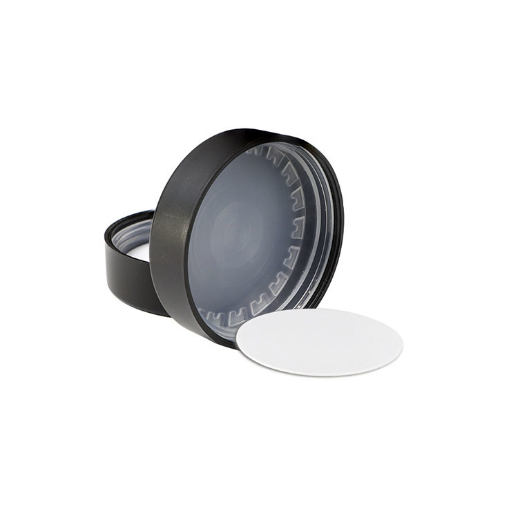 53-400 57-400 89mm Black Child Resistant | Smooth Push Down & Turn Plastic Caps w/ Foil Liner