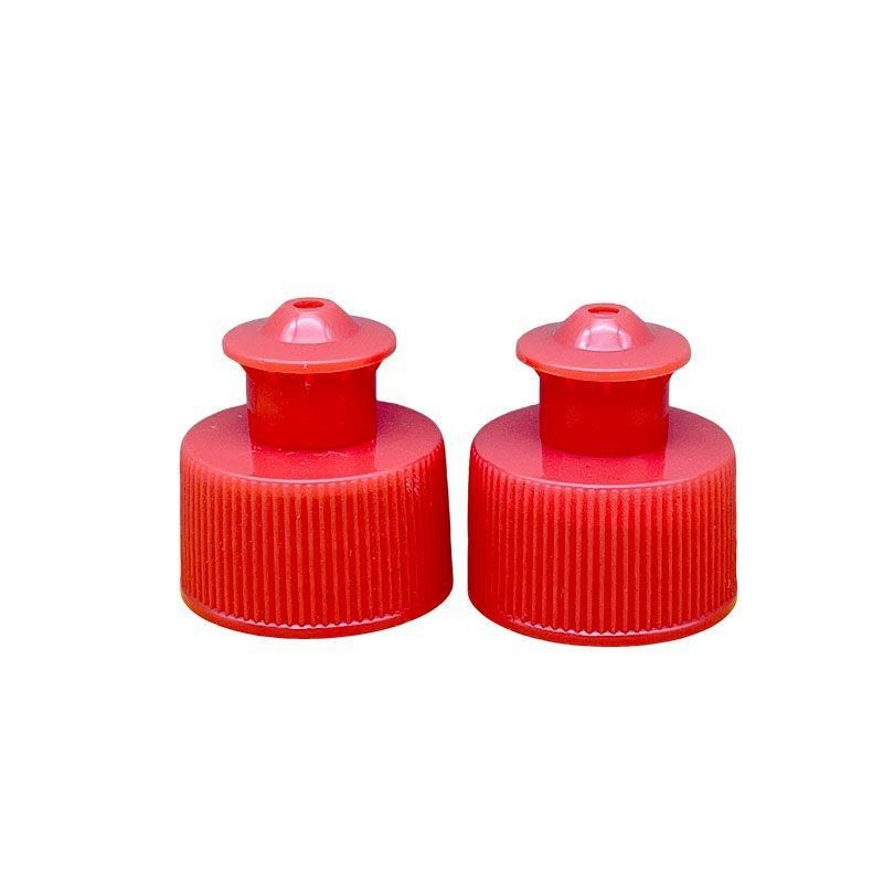 Cap, 28/410, push pull, screw on, red, PP