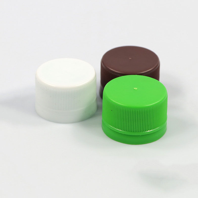 Cap, 28/410, screw on, white/green/ brown, ribbed, PP, with foam liner