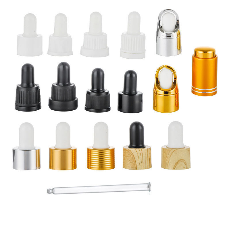 18/415 20/410 24/410 28/415 Smooth Plastic White Dropper Cap Shiny Gold Aluminum Closure with Pipette for essential oil bottle CBD Bottles