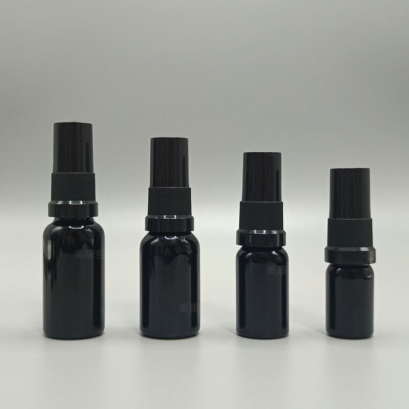 15ml, Height: 65mm Diameter: 28mm Miron Glass Bottle, Spray Cap (Black)