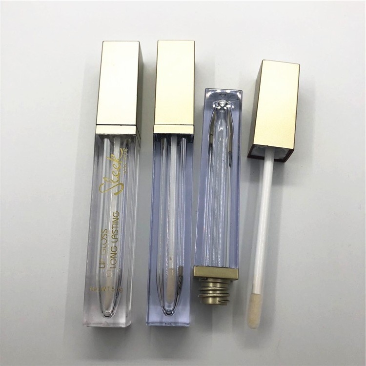 Low MOQ 6ml gold square empty lip gloss tube containers with wands lipgloss tube gold in stock