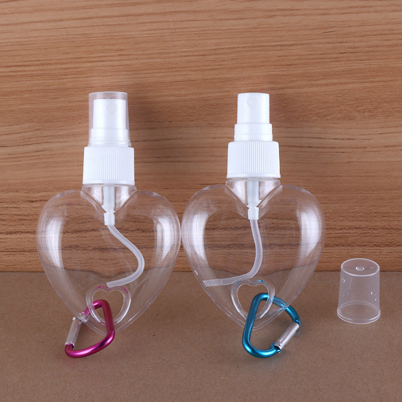 Factory Custom loving heart PET 50ml key ring hanging spray bottle with the butterfly top lip cover hand sanitizer empty