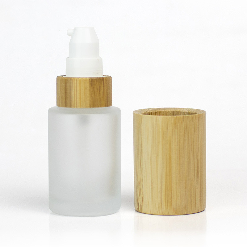 30ML/50ML/60ML/100ML/120ML bamboo bottle glass flat shoulder luxury cosmetic packaging bamboo cover for glass spray pump