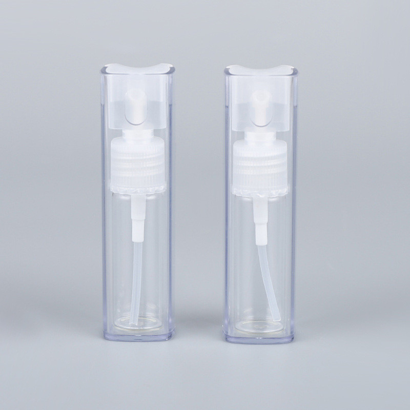 Plastic 10ml square bottle, mini transparent perfume spray bottle