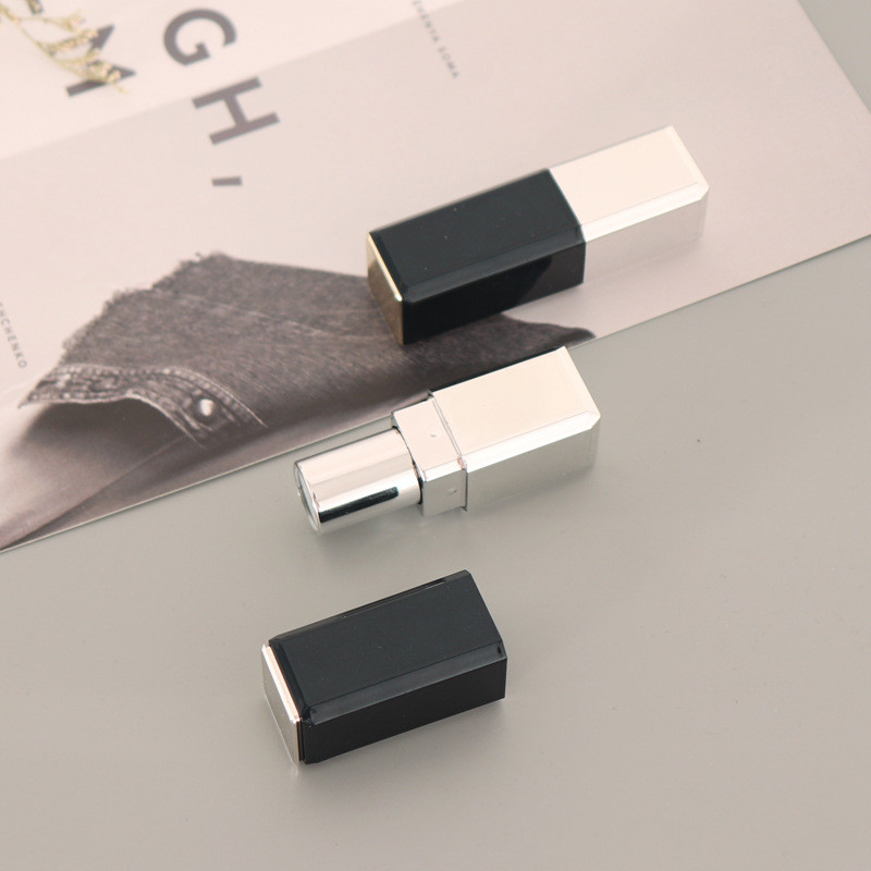 Black/silver lipstick tube, square cosmetic packaging tube