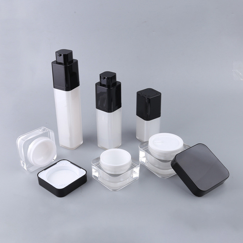 30ml 50ml square rotating airless bottle, square round corner cream bottle, black and white acrylic bottle set