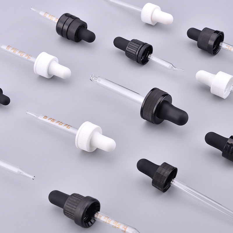 Silicone glass dropper cap PP essential oil bottle dropper, customized tube length plastic head dropper cover with scale